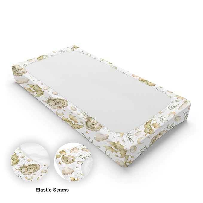 Cute Dragon Moon Stars Leaves Baby Changing Pad Cover,Unisex Dragon Nursery Diaper Changing Table Pad Mat Sheet for Boys Girls-16x32