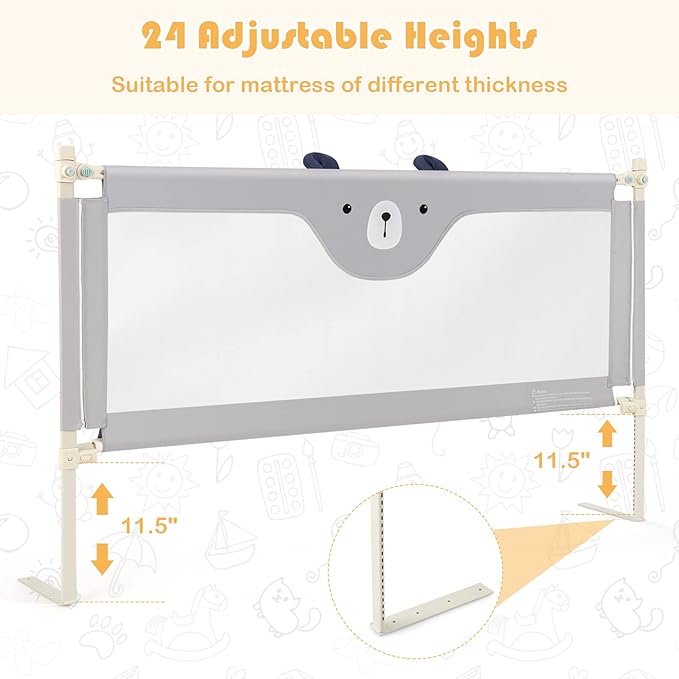 HONEY JOY Bed Rail for Toddlers, 69-in Extra Long, Portable Safety Bed Guardrail w/Double Safety Child Lock, Foldable Baby Bed Rail Guard, Fit King & Queen Full Twin Size Bed Mattress (69 INCH, Gray)