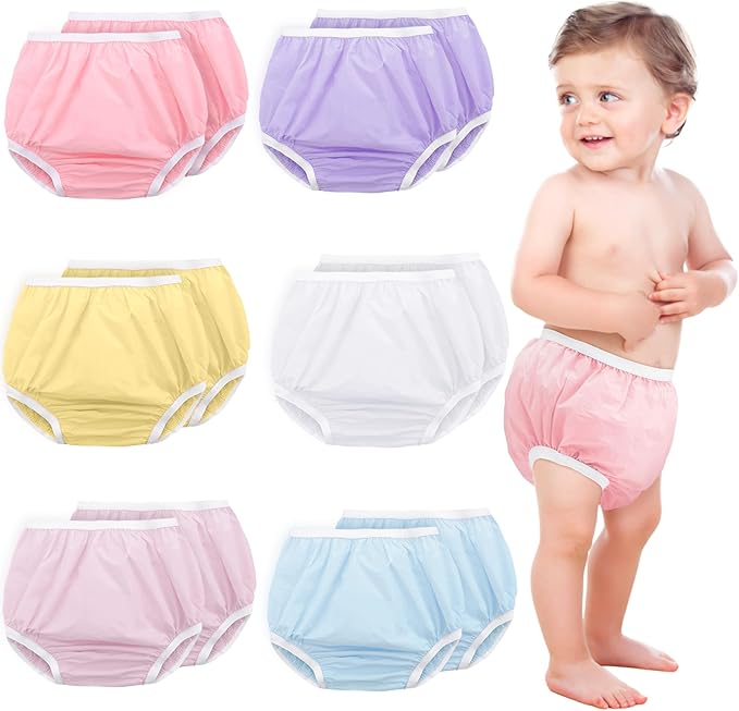 Funtery 12 Packs Waterproof Plastic Pants for Toddlers Reusable Diaper Covers Unisex Baby Potty Training Underwear Covers