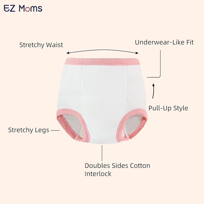 EZ Moms 8 Packs Potty Training Underwear Soft 100% Cotton Absorbent Toddler Training Underwear Girls 3T Kid Confident Underpants for Girls Reusable Leakproof Baby Pee Pants with Potty Sticker Chart