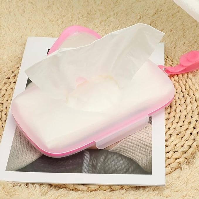 Baby Wipes Dispenser,Tissue Storage Box Case,Portable Wipe Cases Wipe Holder for Baby Adult,Travel Wet Wipe Pouch with Sealing Design Lids,Wipe Container Box for Bathroom Travel (Red)