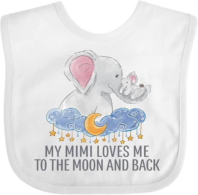 inktastic My Mimi Loves Me To the Moon and Back Elephants in Clouds Baby Bib