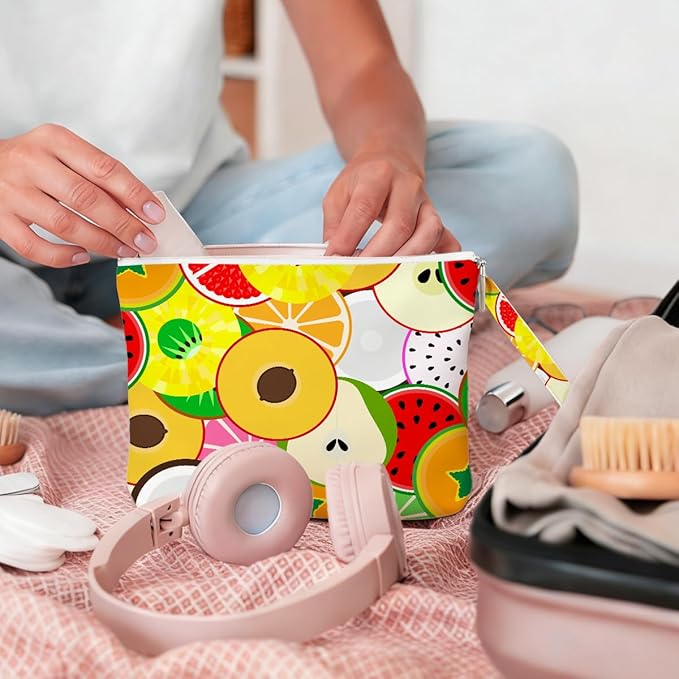 Wet Dry Bag, Wet Bag for Swimsuit, Diaper Sunscreen Large Zipper Pouch Waterproof Pouch, Beach Bags for Women, Gifts for Ladies Girls Friends Colleagues and Sisters, Pineapple and Orange Patterns