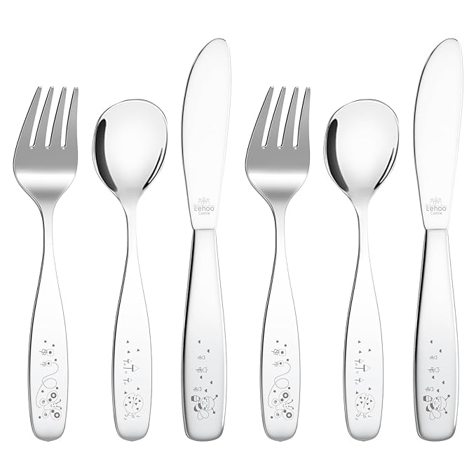 Lehoo Castle Toddler Silverware 6-Piece | Toddler Utensils for 3 Year Old, Kids Spoons and Forks Knife Set, Children Safe Flatware for Self Feeding (Insect)