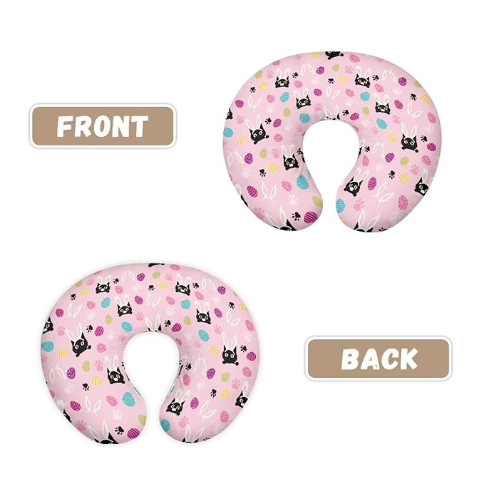 Black Cat Rabbit and Easter Egg Nursing Pillow Cover for Baby Boy Girl Breastfeeding Slipcover Infant Newborn Nursery Bottle Pillowcase Stretchy Replaceable Pillow Cover Slipcover
