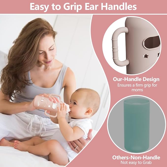 4 Pack Silicone Sleeves for Dr Brown's Glass Bottles, Drop Protection Bottle Sleeves with Handles, Anti Breakage Baby Bottle Protector Compatible with Dr. Brown's Newborn Glass Bottles,8 oz