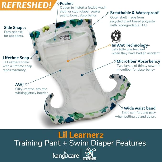 Kanga Care Lil Learnerz 2.0 Reusable Potty Training Pant & Swim Diaper for Toddler Boy and Girl S-XXL
