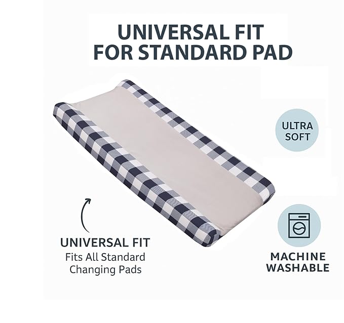 Little Love by NoJo Super Soft Changing Pad Cover - National Park Navy Buffalo Check Design, Standard Size 16" x 32" x 6"