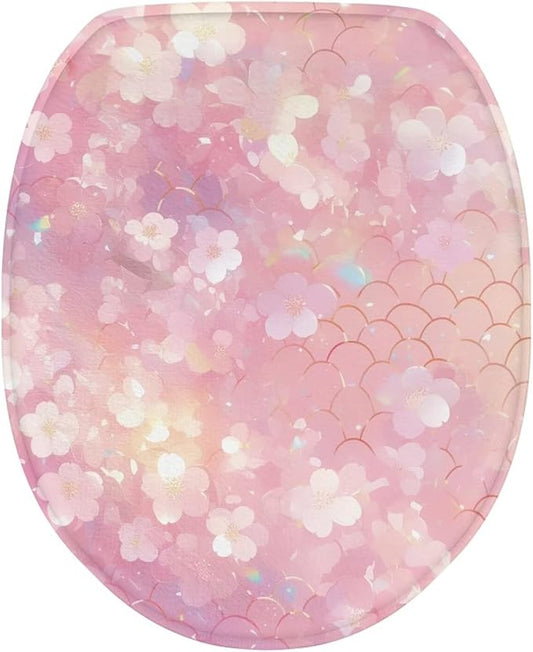 Cherry Blossom Toilet Cover Seat Dust Covers Protector Soft Flannel Fabric Toilet Protector Cover Dustproof Elastic Edges Toilet Seat Cover Universal for Most Toilet Bowl Lids Pink