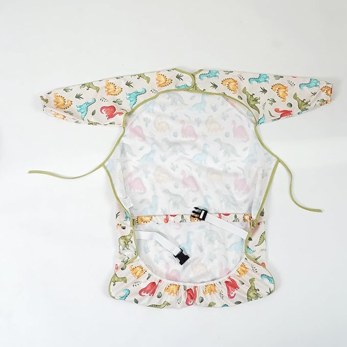 2-Pack Long Sleeve Baby Bib,Coverall Baby Bibs for Eating,Waterproof,Attaches to Highchair&Table,Ages 1 to 3 Years