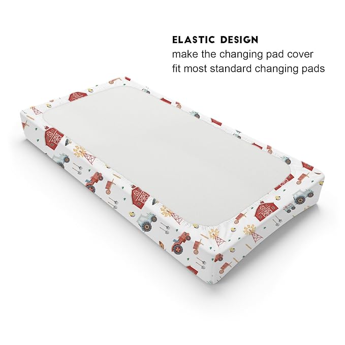 Watercolor Farm Animals Changing Pad Cover Retro Barn Chicken Pig Hen Duck Windmill Tractor Diaper Change Table Cover Sheets for Boys Girls Soft Stretchy Fitted Changing Mat Sheets 32''x16''