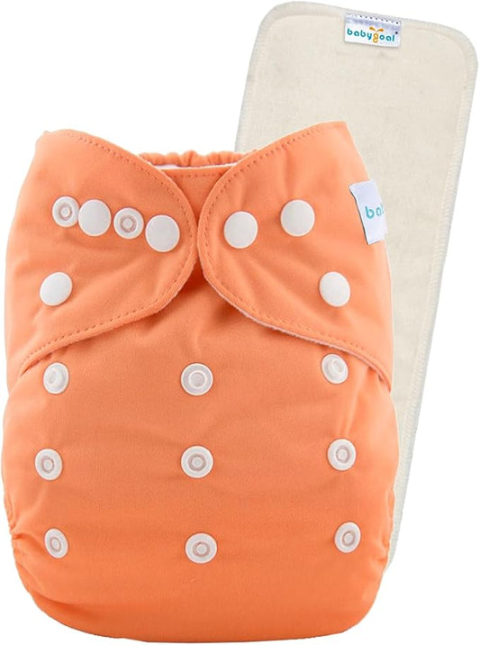 babygoal Reusable Cloth Diaper with Insert for Baby Boys and Girls 8-35lbs, Adjustable and Washable Nappy