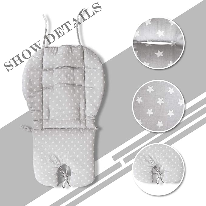Twoworld High Chair Cushion, Large Thickening Baby High Chair Seat Cushion Liner Mat Pad Cover Breathable Suitable for All Kinds of Baby Dining Chairs (Fashion Gray Star)