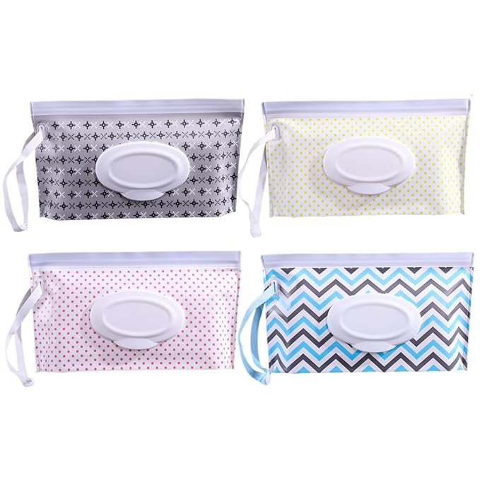 4PCS Baby Wipes Dispenser Travel Baby Wipe Holder Portable Wet Wipe Dispenser Bag Reusable Travel Baby Wipes Container Refillable Wet Wipe Carrying Case Holder Wet Wipe Pouch