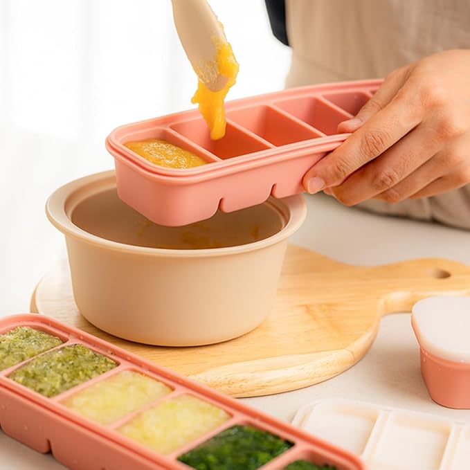 Silicone Freezer Tray, Made in Korea, Meal Prep, Freeze Food Storage Cubes Trays with Lids for Purees, Soups, Solid Food Fruit Vegitable Brastmilk, Easy and Safe (Rose, 2 Pack - 6 Cube)