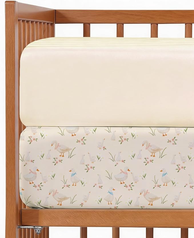 Baby Crib Sheets for Boys & Girls - Pack of 2 Fitted Microfiber Crib Sheets for Standard Crib & Toddler Mattress - Soft, Breathable and Wrinkle Free - Machine Washable - Oeko Tex - 52x28x8in - Goose