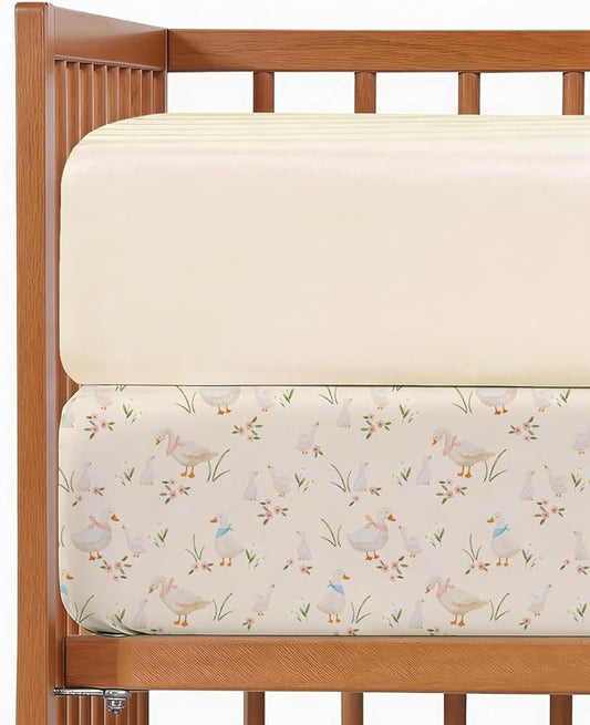 Baby Crib Sheets for Boys & Girls - Pack of 2 Fitted Microfiber Crib Sheets for Standard Crib & Toddler Mattress - Soft, Breathable and Wrinkle Free - Machine Washable - Oeko Tex - 52x28x8in - Goose