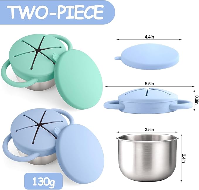 Bufilea 2 Pack Snack Containers for Toddlers, Stainless Steel Toddler Snack Cups with Silicone Food Catcher & Lids,Snack Cups for toddlers Spill Proof