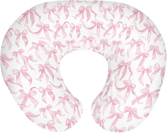 Pink Valentine's Bows Baby Nursing Pillow Covers for Girl Girly Bows Nursing Slipcovers for Breastfeeding Pillows Baby's First Valentine's Day Soft Stretchy Removable Covers for Newborn Infant