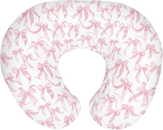 Pink Valentine's Bows Baby Nursing Pillow Covers for Girl Girly Bows Nursing Slipcovers for Breastfeeding Pillows Baby's First Valentine's Day Soft Stretchy Removable Covers for Newborn Infant