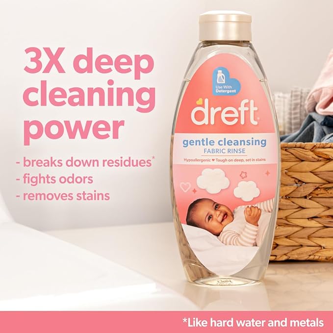 Dreft Baby Gentle Cleansing Fabric Rinse,48 fl oz,Dermatologist Tested on Sensitive Skin,Odor Remover,(Pack of 2)