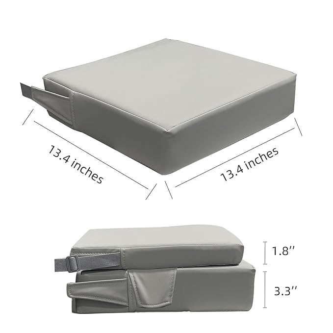 Eiury Booster Seat for Dining Table, PU Anti-Scratch Easy Cleaning Kids Toddler Booster Seat for Table, Portable Travel Increasing Cushion for Chair - Light Grey