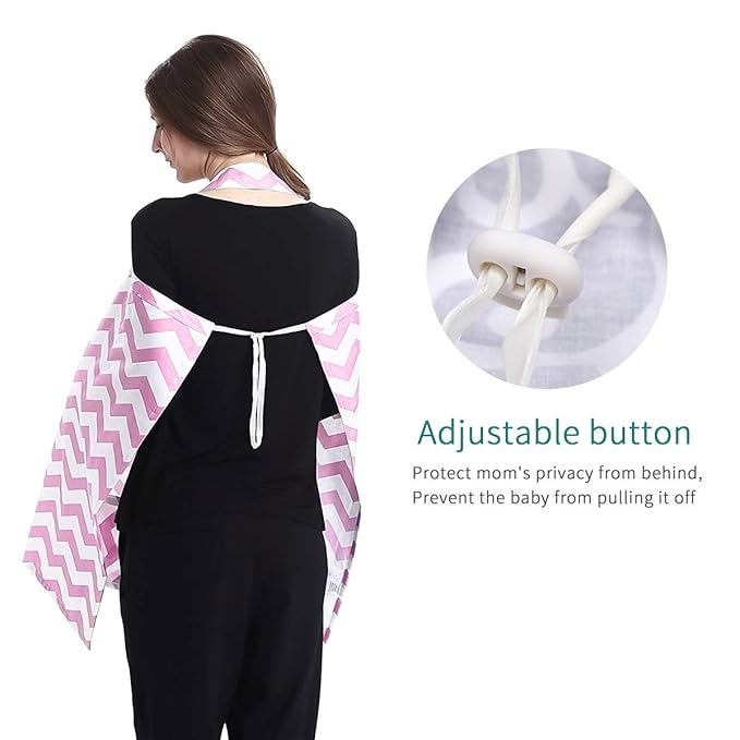 SONARIN Stripes Premium Breastfeeding Nursing Covers,4 in 1 Multifunction,with Storage Bag & Towel Corners,Nursing Scarf,Breathable & Lightweight(Pink)
