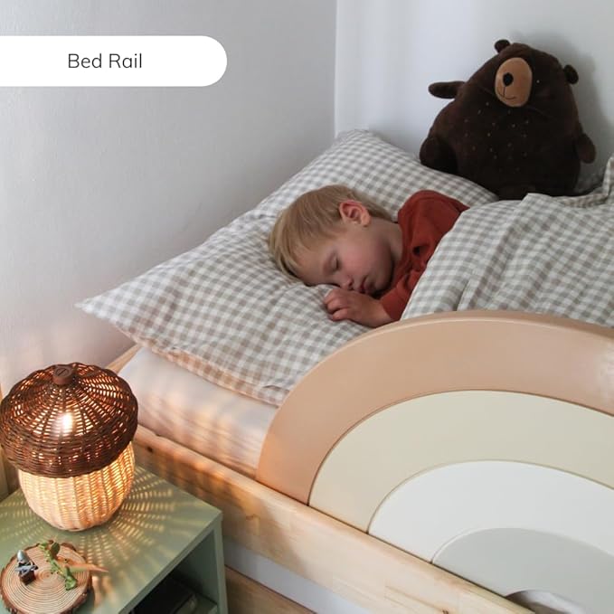 Premium 3-in-1 Toddler Bed Rail with Decorative Headboard and Wall Decor Functionality, High-End Bed Guard for Kids, Baby Bed Rail Guard, Twin Bed Rail for Toddlers - Neutral
