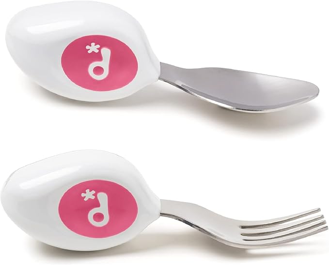doddl Toddler Utensils, Ergonomic Fork and Spoon Set for Self Feeding, Stainless Steel Silverware for 1-3 Year Olds, BPA Free, Dishwasher Safe (Magento)