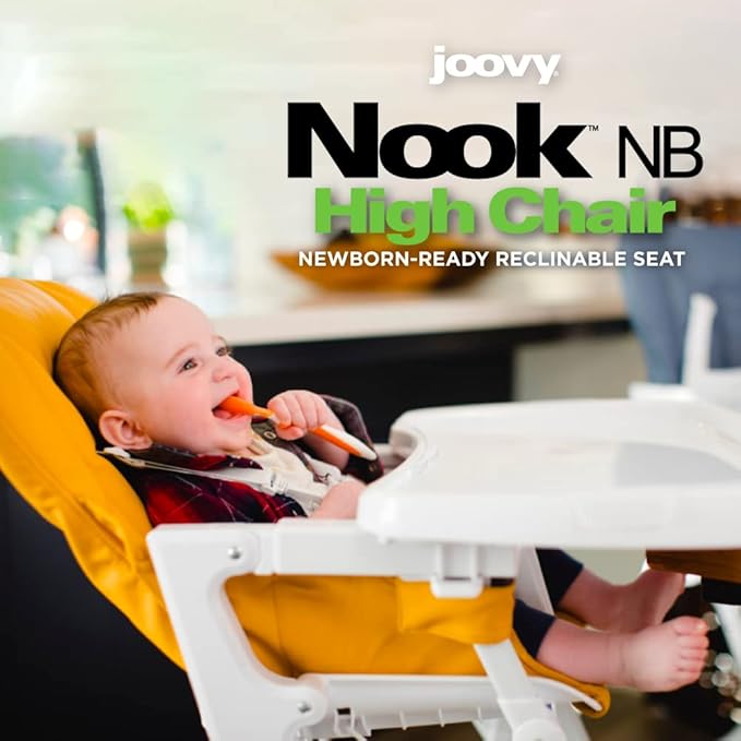 Joovy Nook NB High Chair Featuring Four-Position Adjustable Swing Open Tray, 3-Position Reclining Seat, and Front Wheels for Added Mobility - Folds Down Flat for Easy Storage, Jet