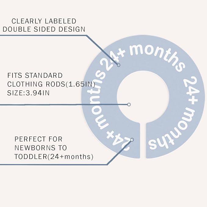 cephira Baby Closet Dividers for Clothes 0-24 Months, 8 Pack mini Round Size Markers, Double-Sided, Fits Most Rods, Blue Nursery Clothing Organizer & Wardrobe Decor