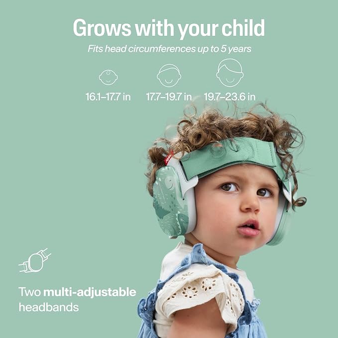 Alpine Muffy Baby Comfort - Protects Hearing for Babies and Toddlers - CE & ANSI Certified - Headband for Safe fit & Comfort - Adjustable for Ages 3-48 Months - 24dB Sound Reduction, Dinos