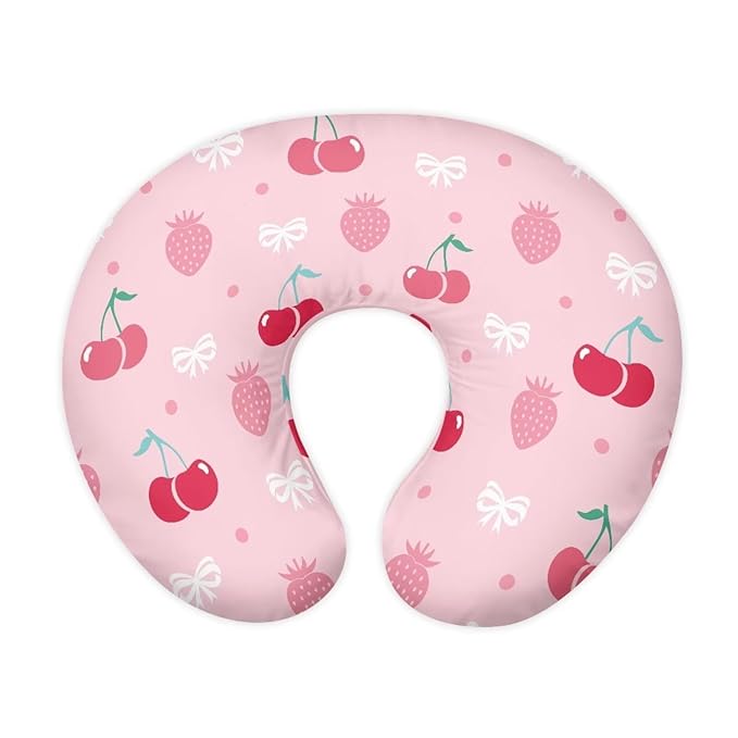 Cherry and Pink Strawberry Nursing Pillowcase Newborn U-Shaped Breastfeeding Pillowcase Cushion Cover Stretchy Replaceable Pillow Cover Slipcover