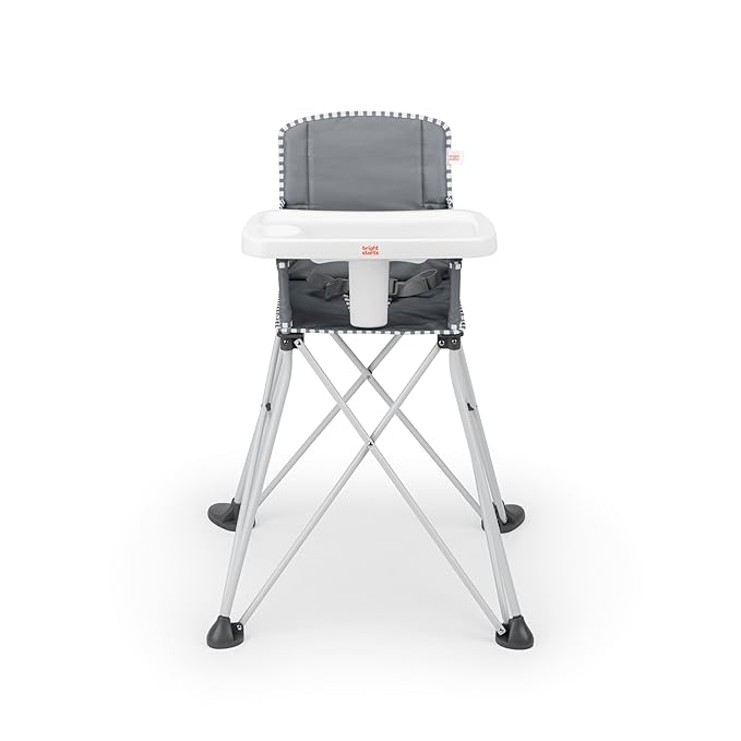 Bright Starts Pop 'N Dine Portable High Chair, Indoor/Outdoor, BPA Free Tray, Easy to Fold, Unisex, Grey, 6 Months +