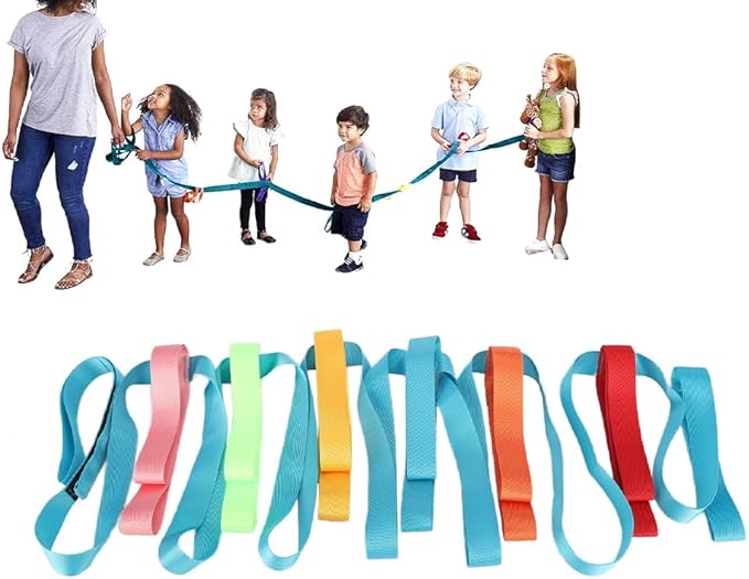 Joyzan Safety Walking Rope, Toddler Outdoor Walk Line Colorful Handles 12 Children 2 Teacher Short Detachable Transition Wrist Leashes Guide Preschool Nursery Daycare Teacher School Kids Kindergarten