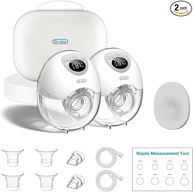 Dr.Isla Wearable Hands Free Breast Pump, Strong Suction, Low Noise, Portable Electric Breast Pump with 4 Modes & 36 Levels, Smart Display, 17/24/27mm Insert/Flange, 2 Pack, Gray