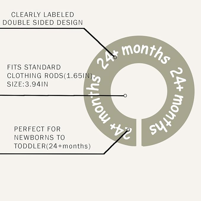 cephira Baby Closet Dividers for Clothes – Earth Tone Round Baby Clothes Dividers for Closet Rod, Nursery Closet Organizer & Decor, Clear Labels for Easy Sorting, Fits Most Rods