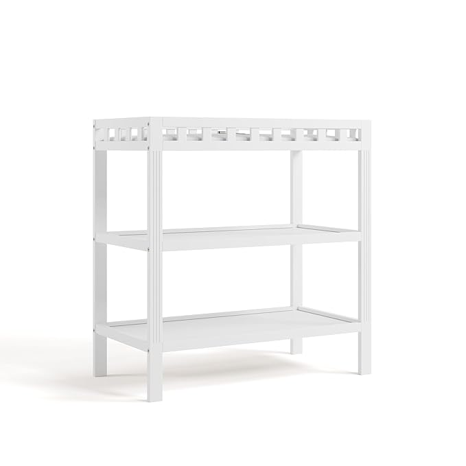 Storkcraft Morningside Changing Table (White) – GREENGUARD Gold Certified Baby Changing Table, Includes Waterproof Diaper Changing Pad, Easy 30-Minute Assembly, 2 Open Shelves for Storage
