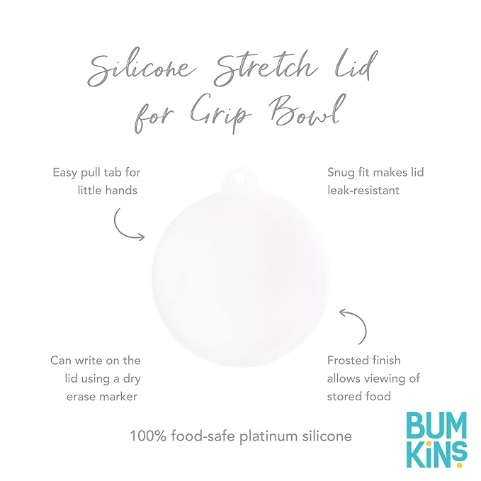 Bumkins Toddler Suction Bowl, Silicone Cover for Babies and Kids Dish, Baby Led Weaning, Feeding Supplies, Write-On and Store and Label Leftovers, Childrens Food Prep, Fits Bumkins Bowls