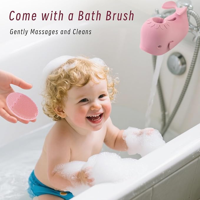 Bath Faucet Cover for Kids，Bath Spout Cover for Baby are Suitable for Most Bathtub Faucet,Spout Cover Bathroom Tub Adds Fun to Your Baby in The Shower.(Pink+Brush)