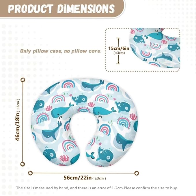 Nursing Pillow Cover for Breastfeeding, Fits Standard Nursing Pillow, Removable Cotton Cover, Blue Whales