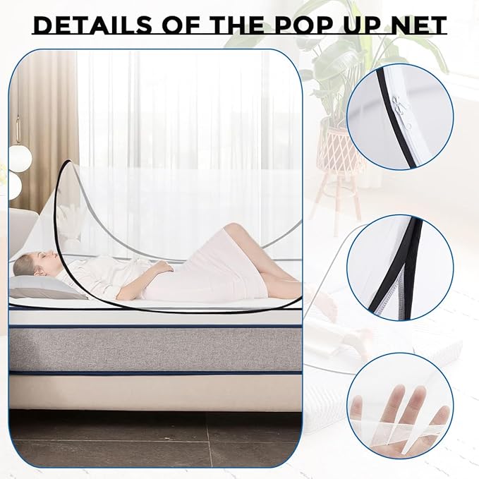 Akiky Large Pop up Mosquito Tent Portable Mosquito Net for Bed Camping Travel Outdoor 2PC Foldable Netting Mesh Tent Canopy for Adults Baby Bedroom