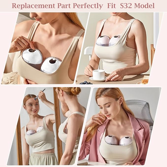 Two Full S32 Breast Pump Set with 10pcs 13/15/17/19/21mm Flange Inserts for NCVI/NICEGREEN/Nuliie/Zooawa/Sunnaltree S32 Pump,Including 24mm Flange,Valve,Diaphragm,Collector,Flange Inserts
