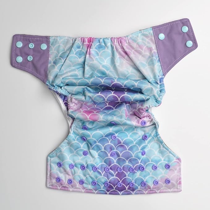3 AIll in One Cloth Diapers Nappies for Night AIO Sewn in Insert Reusable Washable (Scale Floral)