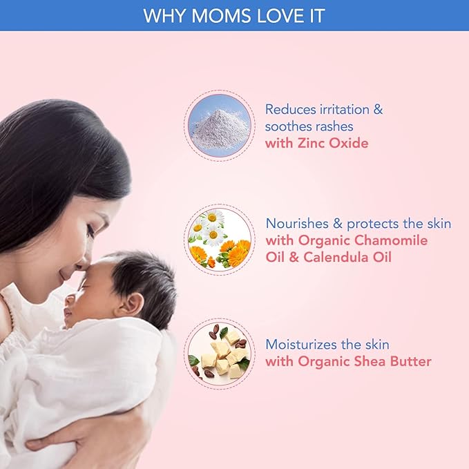 The Moms Co. Natural Diaper Rash Cream with Zinc Oxide, Organic Chamomile & Jojoba Oils, Oat Protein - 25g