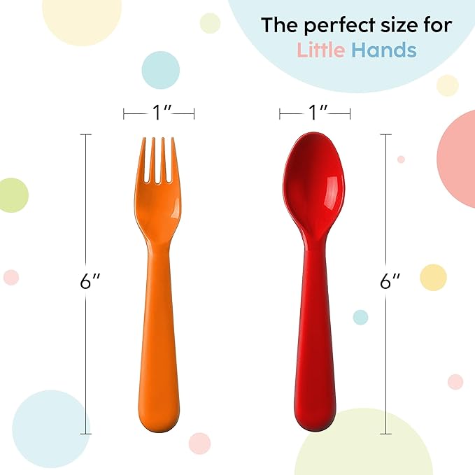 PLASKIDY Plastic Toddler Utensils Set of 12 Kids Utensils Forks and Spoons - BPA FREE/Dishwasher Safe Toddlers Silverware Set Brightly Colored Children's Safe Flatware Cutlery Set