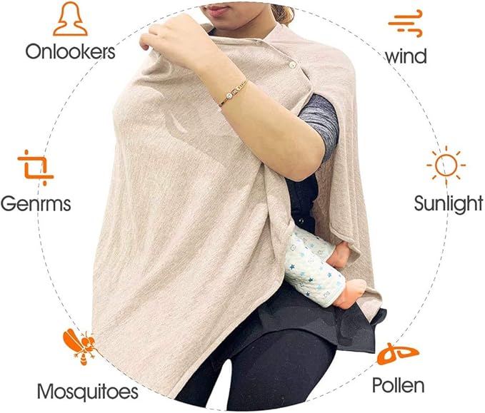 stylesilove Multi-Use Knit Nursing Shawl Poncho Adjustable Buttons for Breastfeeding Protection Nursing Cover Infinity Scarf