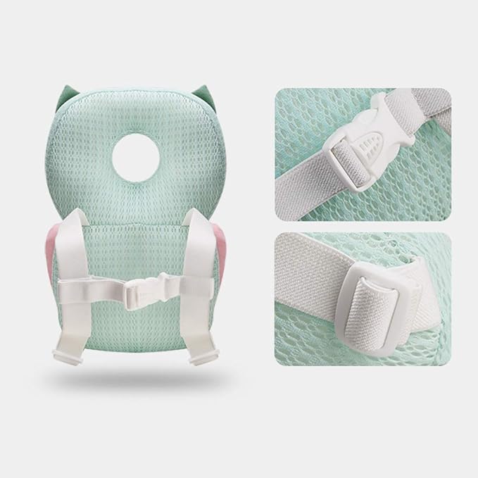 Bebamour Baby Walkers Head Protector Toddler Adjustable Baby Safety Pad Backpack Wear for Crawling with Safety Leash (White, Tortoise)