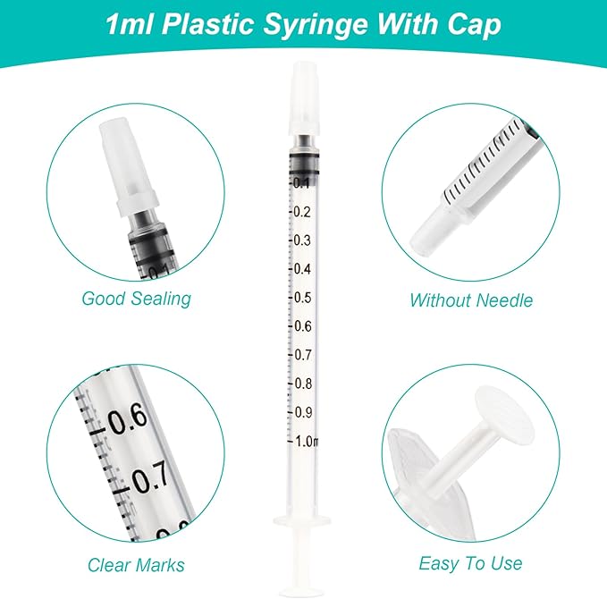 20 Sets 1ml Colostrum Syringes with Caps No Needle Colostrum Collector Kit Include 20pcs 1ml Sterile Syringes, 20 Labels, 2 Storage Bags and 1 Measuring Cup