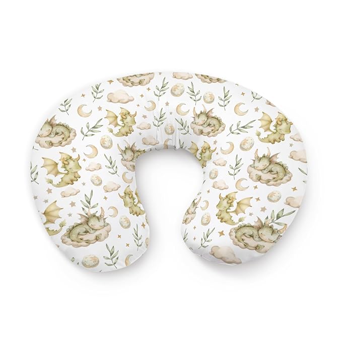 Watercolor Dragon Cloud Moon Stars Leaves Pattern Nursing Pillow Cover, Unisex Removable Breastfeeding Pillowcase Slipcover for Baby Girls Boys Newborns Toddlers, Cover Only
